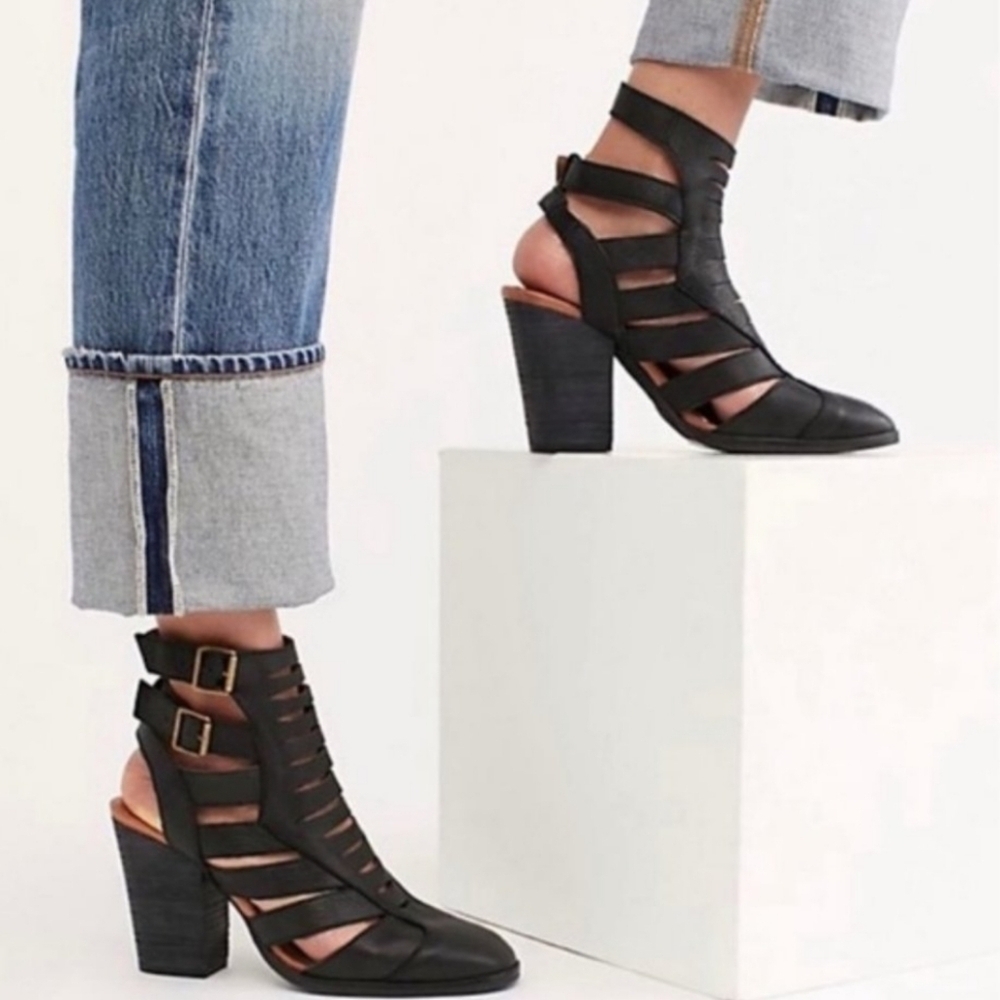 Free People Black Strappy Cutout Ankle Booties